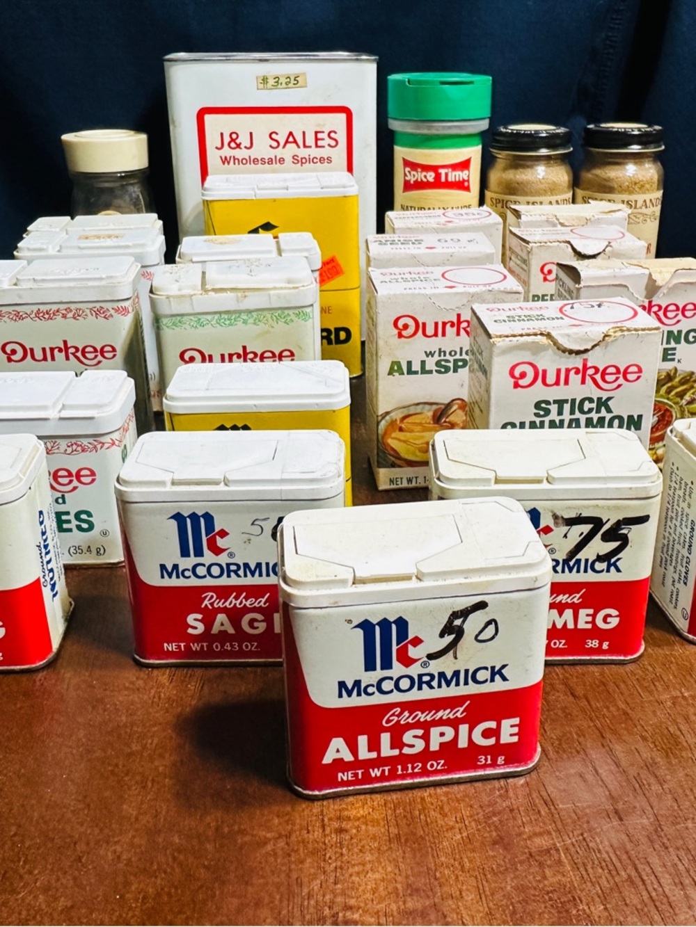 Vintage Lot 25 Spice Tins Schilling/McCormick/ Durkee Spice Tins Metalware